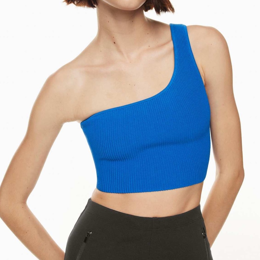 House of Harlow Sculpt Knit One-Shoulder Cropped Ribbed Tank Stretchy SMALL